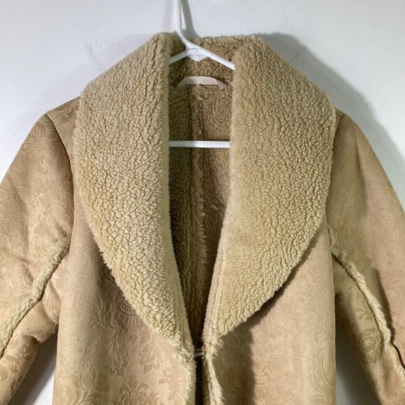 Womens Soft Surroundings Faux Suede Sherpa Coat Floral Burnout Tan PXS - Picture 4 of 10